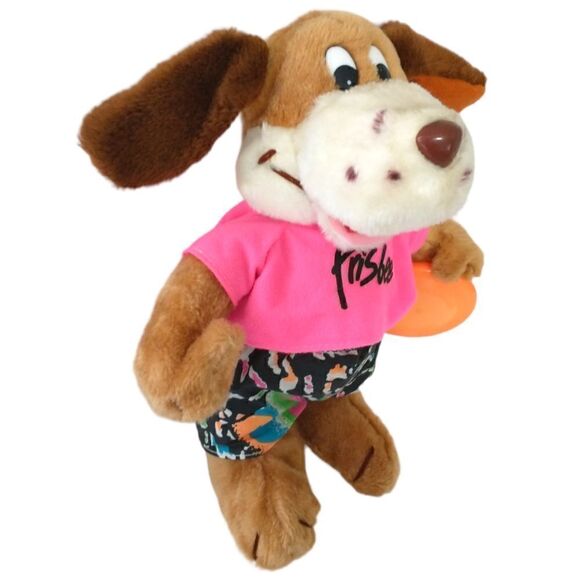 Frisbee Dog Stuffed Animal Plush Neon Promotional Pmi Toys Kransco Wham O 1991. - Picture 12 of 16